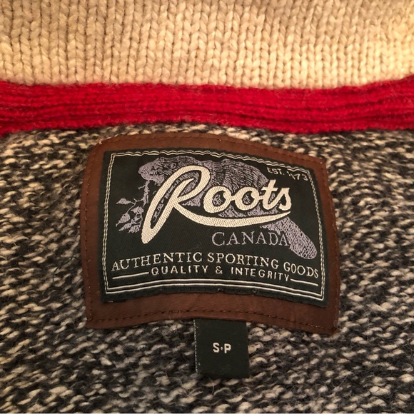 Roots Canada Heritage Cabin shawl collar sweater cardigan S Small wool grey mix - Picture 5 of 6